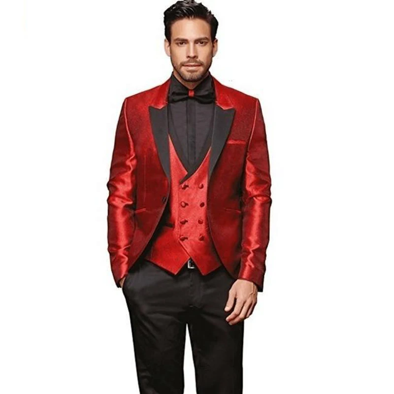 One Button Bright Red Groom Tuxedos Peaked Lapel Groomsmen Suit Men's Wedding Wear Bridegroom Three Pieces (Jacket+Pants+Vest)
One Button Bright Red Groom Tuxedos Peaked Lapel Groomsmen Suit Men's Wedding Wear Bridegroom Three Pieces (Jacket+Pants+Vest)
