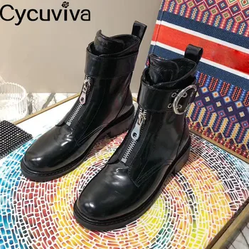 Personality Metal Round buckle Ankle boots Genuine leather Runway Winter shoes Female classic round toe cowboy short botas mujer
Personality Metal Round buckle Ankle boots Genuine leather Runway Winter shoes Female classic round toe cowboy short botas mujer