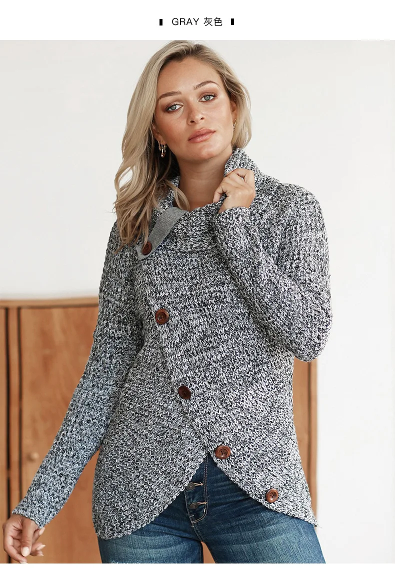 Pure color autumn and winter new ladies sweater turtleneck button knit sweater women casual long-sleeved ladies cardigan
Pure color autumn and winter new ladies sweater turtleneck button knit sweater women casual long-sleeved ladies cardigan