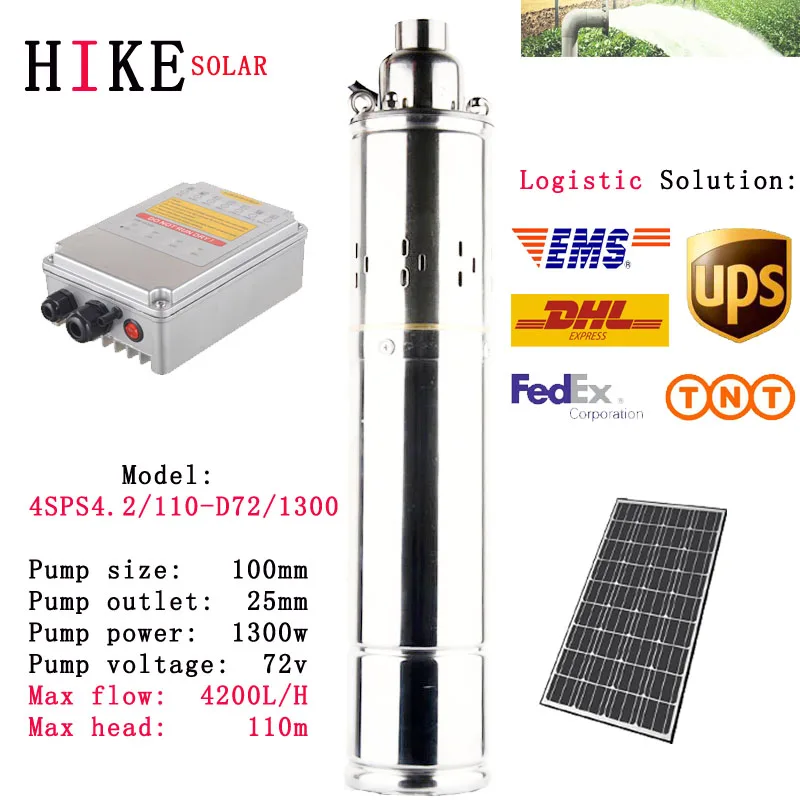 

Hike solar equipment 72V DC 1.8HP 4" pump Solar power water pump system home farm agriculture irrigation 4SPS4.2/110-D72/1300