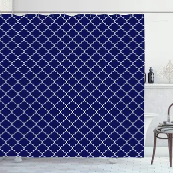 Shower Curtain Set with Hooks 72x78 Inches Navy Tracery Quatrefoil Graphic Pattern Renaissance Tile Blue Morocco Repeat Modern
Shower Curtain Set with Hooks 72x78 Inches Navy Tracery Quatrefoil Graphic Pattern Renaissance Tile Blue Morocco Repeat Modern