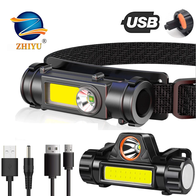 USB Rechargeable Headlamp Magnet Work Light Head Torch Built-in 18650 Battery Flashlight Linterna Led De Frente | Лампы и освещение