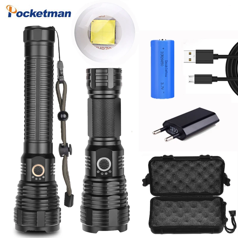 Super brightest XHP70 LED flashlight zoom waterproof torch use 18650/26650 battery for camping,hiking
Super brightest XHP70 LED flashlight zoom waterproof torch use 18650/26650 battery for camping,hiking