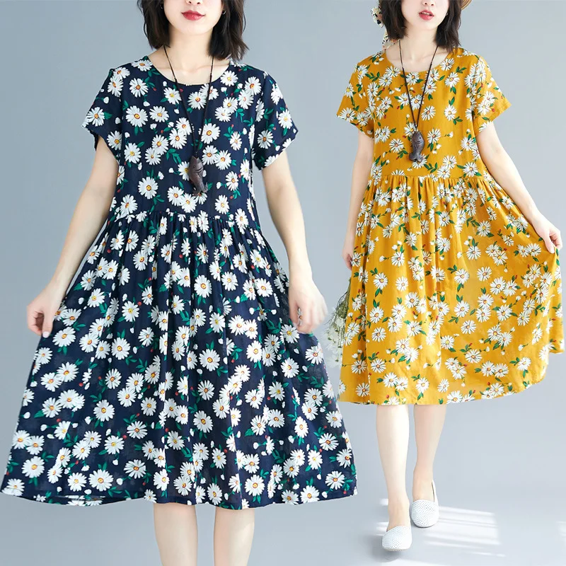 2019 Summer New Style Korean-style Cotton Linen Printed Large Size Loose-Fit Literature And Art Short Sleeve Medium-length WOMEN
2019 Summer New Style Korean-style Cotton Linen Printed Large Size Loose-Fit Literature And Art Short Sleeve Medium-length WOMEN