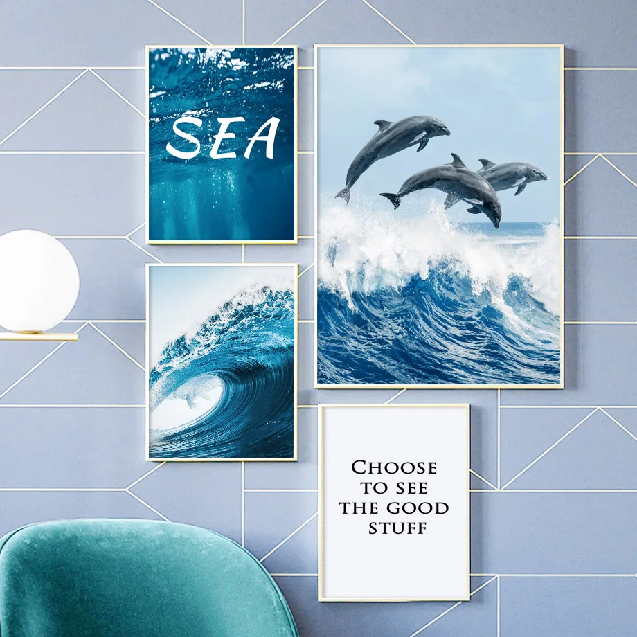 Waliicorners Nordic Posters Wall Pictures For Living Room Decor Blue Sea Wave Dolphin Beach Lighthouse Home Art 16 H97da5d16e2d24d789e3e9e84fe40a49ab