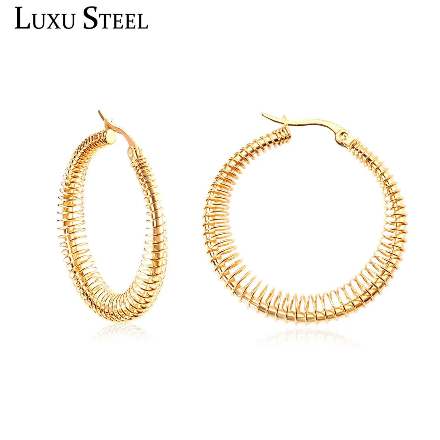LUXUSTEEL Gold Color Spring Round Shape Hoop Earring New Punk Jewelry Stainless Steel Circle Earrings Female Collier Christmas
LUXUSTEEL Gold Color Spring Round Shape Hoop Earring New Punk Jewelry Stainless Steel Circle Earrings Female Collier Christmas