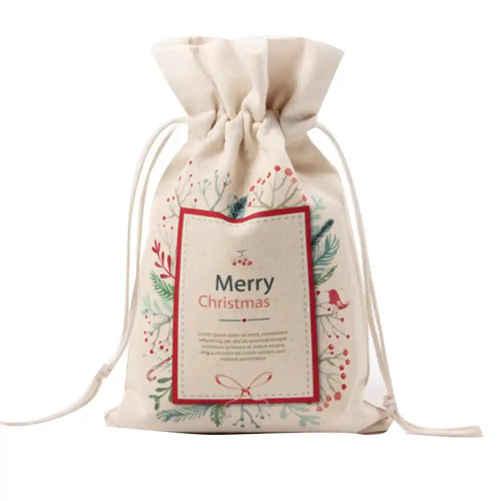 christmas gift storage bag canvas drawstring candy toy pouch