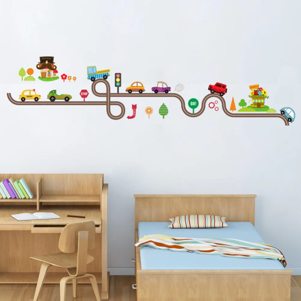 Cartoon Car Road Pattern Removable Wall Stickers Art Decal Kids
