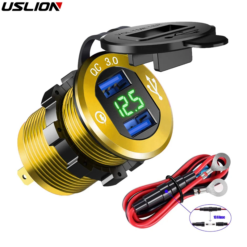 USLION Quick Charge 3.0 Dual USB Charger Socket Power Outlet Fast Charge with LED Voltmeter & Wire Fuse DIY Kit for 12V/24V Car
USLION Quick Charge 3.0 Dual USB Charger Socket Power Outlet Fast Charge with LED Voltmeter & Wire Fuse DIY Kit for 12V/24V Car