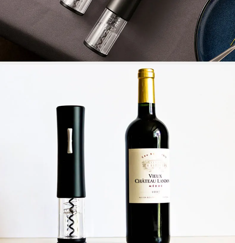 PTZER Electric Red Wine Opener With Foil Cutter Corkscrew Automatic Bottle Openers Set Kitchen Accessories Tools Gadgets LED