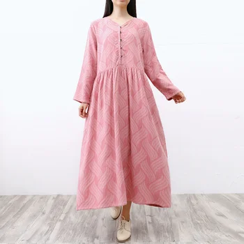 Makuluya New Women's Jacquard Stripe V-Neck Vintage Loose Pattern Classic Chinese Style Casual Cotton Linen LONG Dresses Chic L6 
Makuluya New Women's Jacquard Stripe V-Neck Vintage Loose Pattern Classic Chinese Style Casual Cotton Linen LONG Dresses Chic L6