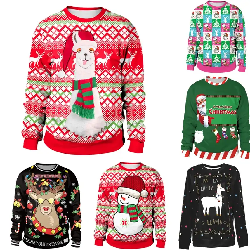 new year ugly christmas sweater for gift print santa elf funny