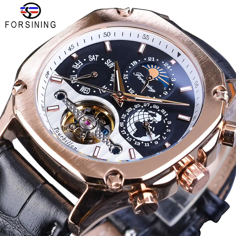 Forsining Luxury Golden Mechanical Mens Watches Square Automatic Moonphase Tourbillon Date Genuine Leather Band Watch Clock Gift
Forsining Luxury Golden Mechanical Mens Watches Square Automatic Moonphase Tourbillon Date Genuine Leather Band Watch Clock Gift