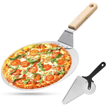 NEW-12 Inch Pizza Peel Stainless Steel & Pizza Cutter Shovel Kit, Metal Round Pizza Paddle with Wood Handle, Pizza Spatula 
NEW-12 Inch Pizza Peel Stainless Steel & Pizza Cutter Shovel Kit, Metal Round Pizza Paddle with Wood Handle, Pizza Spatula