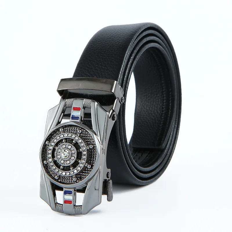 Cinturón de cuero con hebilla automática para hombre, cinturón de negocios de alta calidad, hebilla de cintura dorada, decoración de diamantes de imitación, cinturón de lujo 39 H97f87f0bf28b4d5e883b22a55800a6e3o