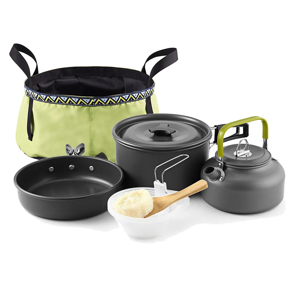 Outdoor Cookware Tableware Picnic Bowl Pot Pan Set Camping Combination Suitable for 2-3 People Portable Spoon Titanium | Спорт и