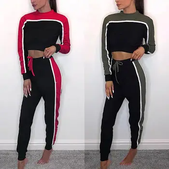 2Pcs/Set Sports Women Workout Fitness Tracksuit Long Sleeve Crop Top with Pants Ladies Striped Tracksuit Women Set Top Pants 
2Pcs/Set Sports Women Workout Fitness Tracksuit Long Sleeve Crop Top with Pants Ladies Striped Tracksuit Women Set Top Pants