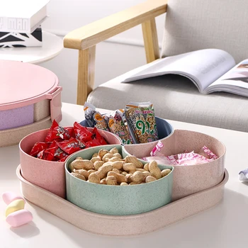 New Year Wheat Straw Snack Plate Candy Box Fruit Tray Creative 4 Grid Compartments With Lid Melon Seeds Storage Dried Fruit Box 
New Year Wheat Straw Snack Plate Candy Box Fruit Tray Creative 4 Grid Compartments With Lid Melon Seeds Storage Dried Fruit Box