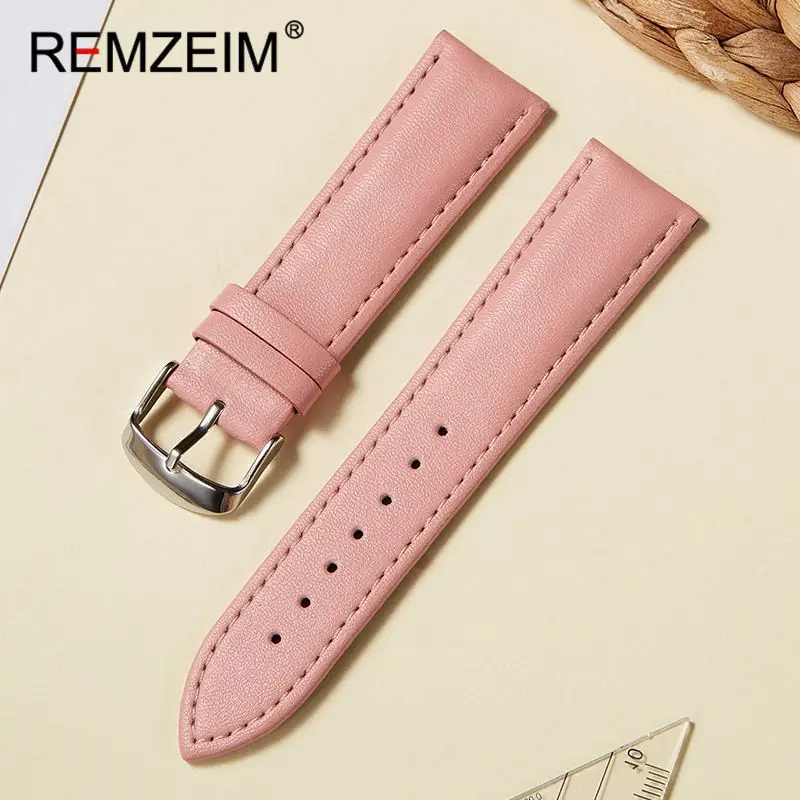 Calfskin Leather Watchbands 14mm 16mm 18mm 20mm 22mm Watch Accessories Women Pink Red White Wrist Belt Bracelet Straps | Наручные часы