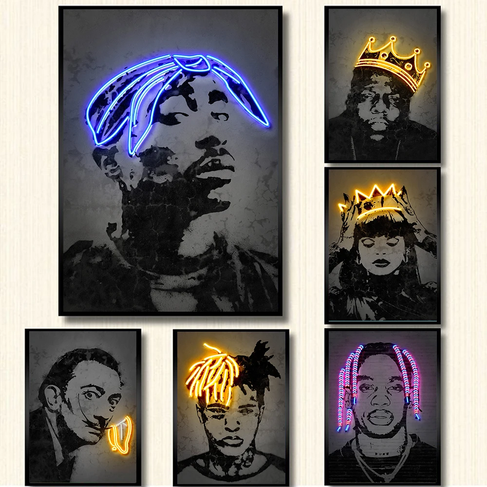 Неоновые рисунки фото Тревиса Скотта бригги Тупак рэп хип-хоп модная модель