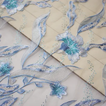 Yarn-dyed sequins, three-dimensional embroidery soft mesh, blue feather flower fabric
Yarn-dyed sequins, three-dimensional embroidery soft mesh, blue feather flower fabric