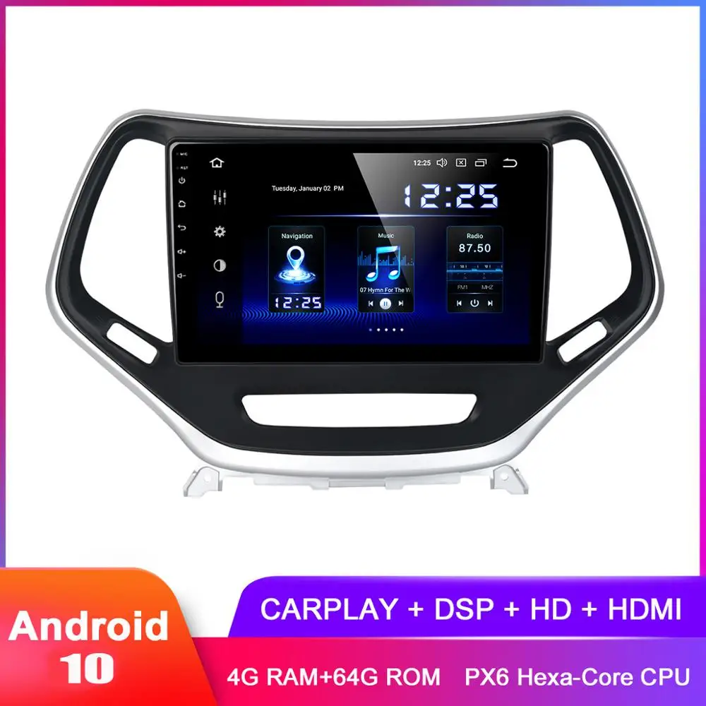 Автомобильный стереоприемник с IPS дисплеем 10 2 дюйма Android GPS для Cherokee 2014 2015 2016 2017 2018
