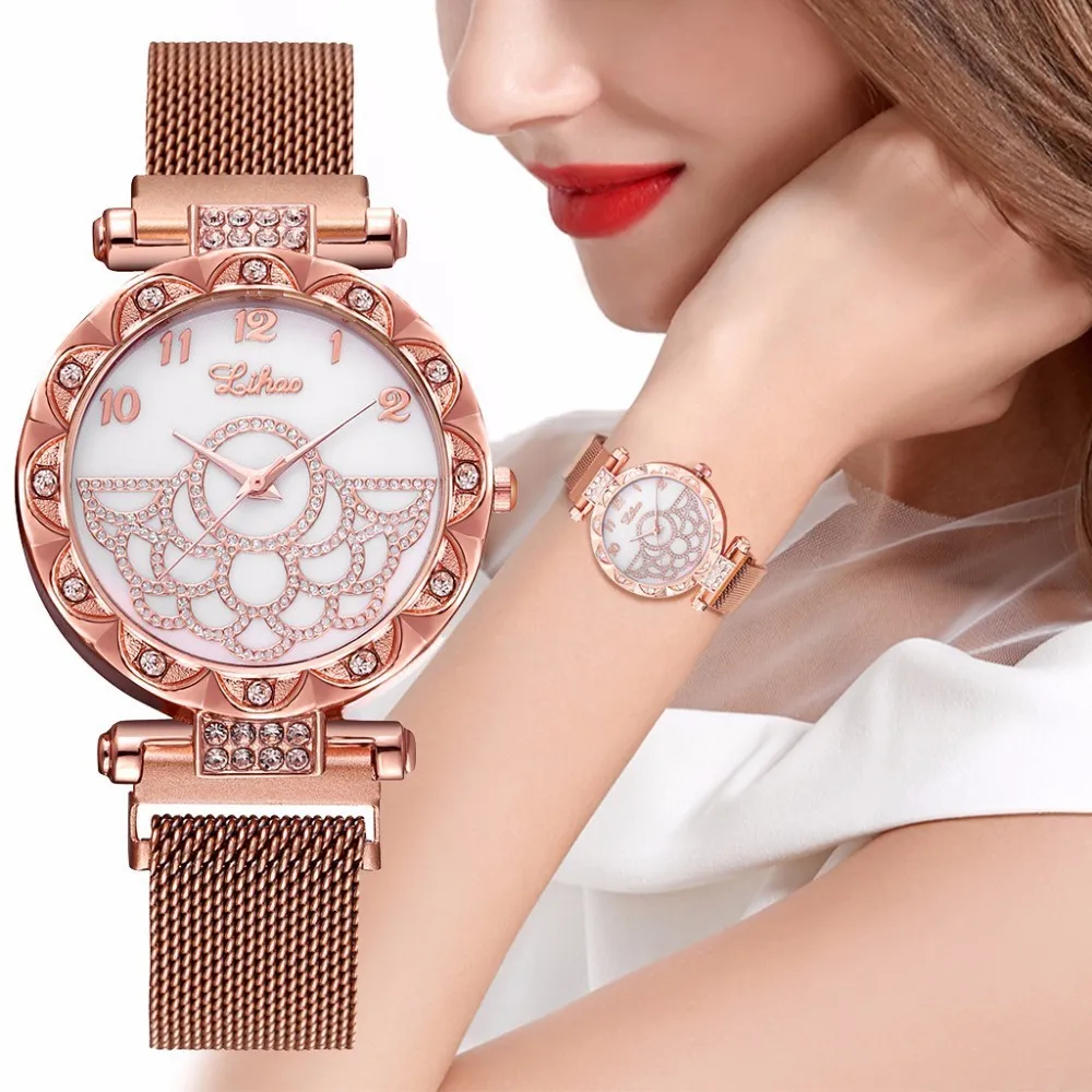 Роскошные женские часы с магнитной застежкой и бриллиантами модные кварцевые из