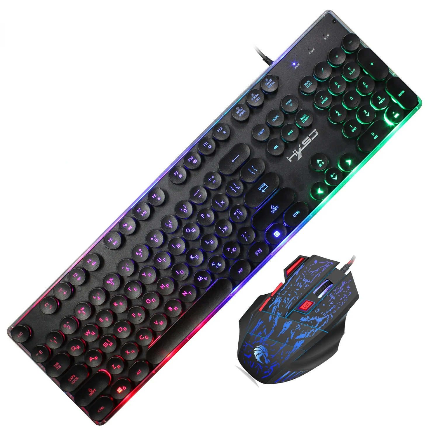 J40 Rainbow Backlit Russian 104-key Wired Gaming Keyboard and 5500dpi 7-key Colorful Luminous Gaming Wired Mouse Set
J40 Rainbow Backlit Russian 104-key Wired Gaming Keyboard and 5500dpi 7-key Colorful Luminous Gaming Wired Mouse Set