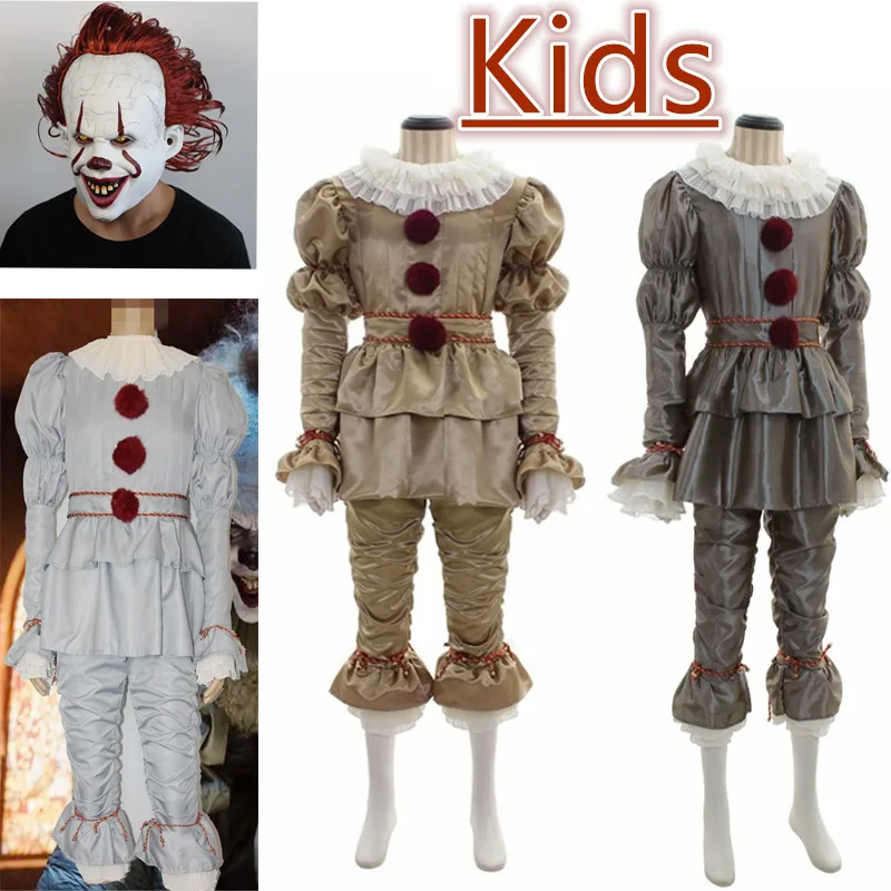 

Joker Pennywise Cosplay Costume With Mask Stephen King It Chapter Two 2 Horror Clown Halloween Fancy Dress Boys Girls
