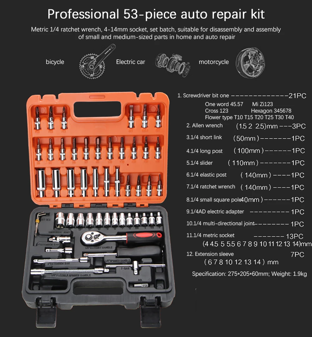 53pcs Car Repair Tool Sets Batch Head Ratchet Ratchet Socket Spanner Screwdriver Socket Set Combination Wrench Set Woodworking
53pcs Car Repair Tool Sets Batch Head Ratchet Ratchet Socket Spanner Screwdriver Socket Set Combination Wrench Set Woodworking