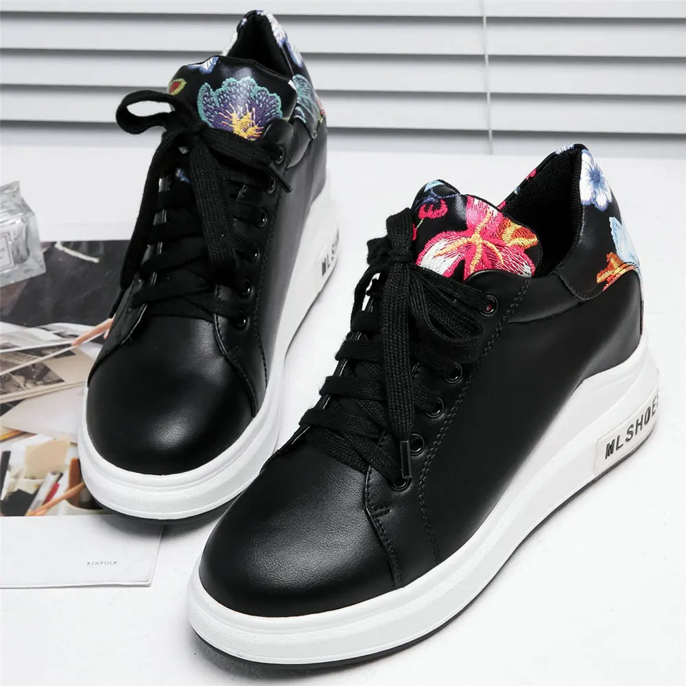 

Travel Sport Shoes Women Lace Up Cow Leather Wedges High Heel Ankle Boots Female Round Toe Fashion Sneakers Casual Walking Shoes