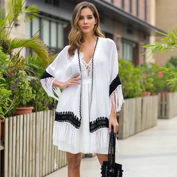 Women's Cover Up Tops Black White Stitching Tassel Crochet Cardigans Loose Vacation Kaftan Robe Beach Sunscreen TA3017
Women's Cover Up Tops Black White Stitching Tassel Crochet Cardigans Loose Vacation Kaftan Robe Beach Sunscreen TA3017