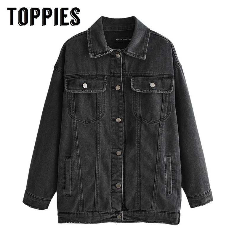 Black Jean Jacket Single Breasted Loose Oversized Coat Fall 2019 Denim Jacket Windbreaker Ripped Hole Women Streetwear
Black Jean Jacket Single Breasted Loose Oversized Coat Fall 2019 Denim Jacket Windbreaker Ripped Hole Women Streetwear