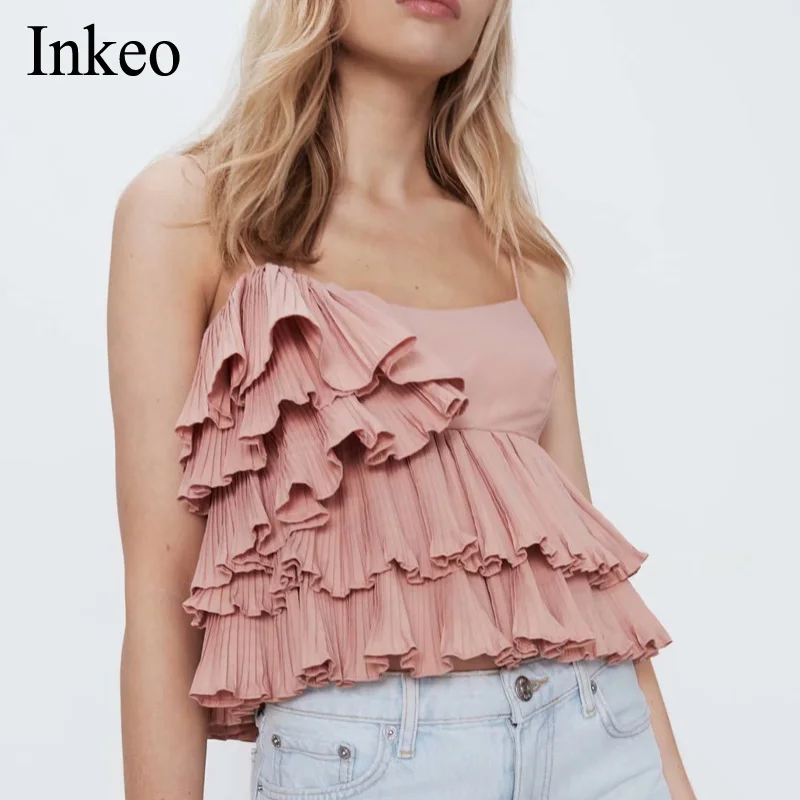 Sexy Women spaghetti strap Tops Pink 2020 Summer Loose Elegant Ruffles Buttons Female Shirt Sleeveless Camis Tanks INKEO 9T095
Sexy Women spaghetti strap Tops Pink 2020 Summer Loose Elegant Ruffles Buttons Female Shirt Sleeveless Camis Tanks INKEO 9T095