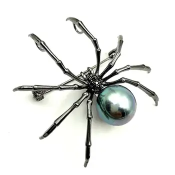 

Victorian Style Black Mother of Pearl Spider Brooches Black Tone Micro Pave CZ Head Halloween Spider Pins Costume Insect Jewelry