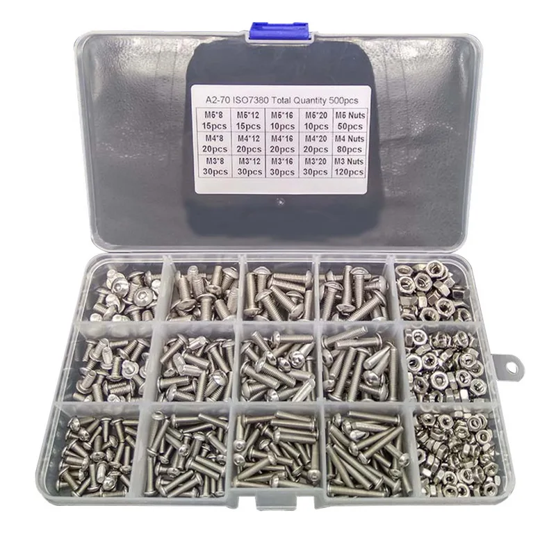 M3 M4 M5 Stainless Steel 304 Hexagon Socket Head Cap Screw Bicycle Hex Bolt Nut Screws Set Assortment Kit 500pcs/Lot | Обустройство