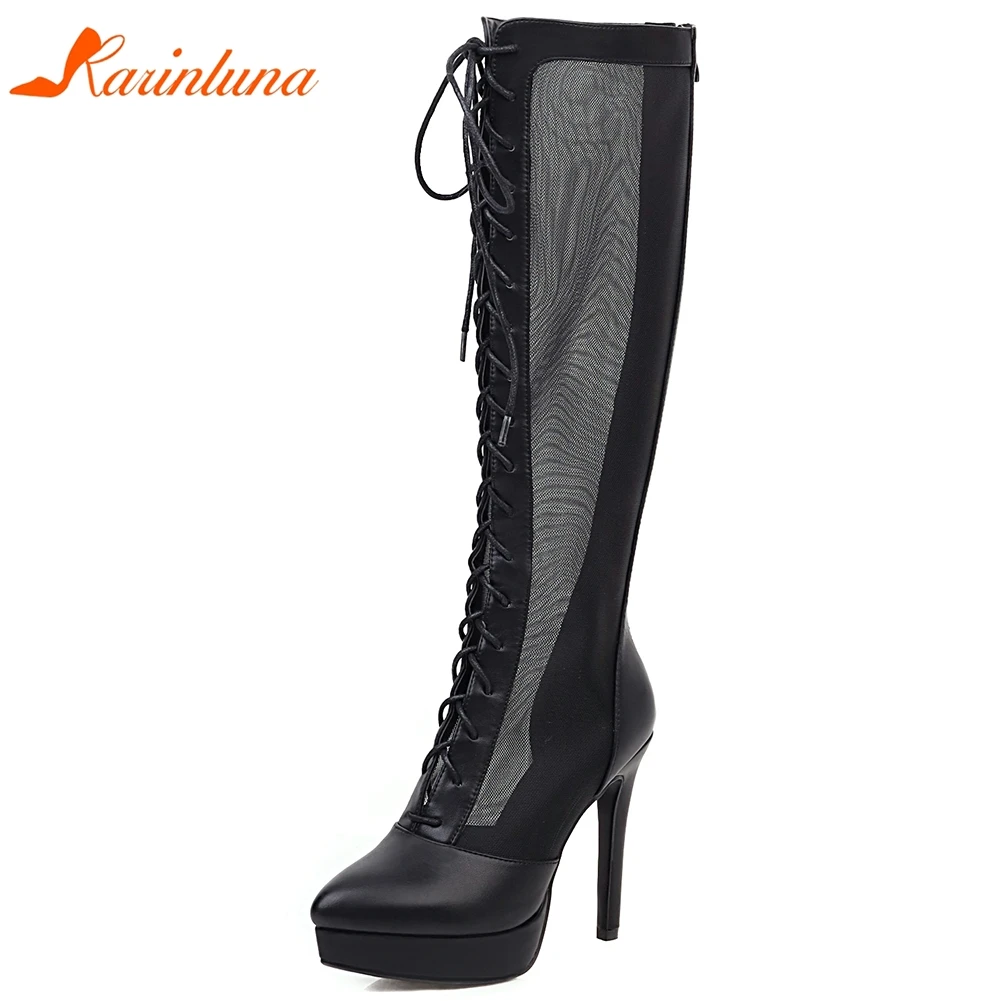 Karinluna New Arrivals 2020 Mesh Thin High Heels Summer Boots Women Boots Pointed Toe Lace-Up Solid Knee-High Boots Woman Shoes
Karinluna New Arrivals 2020 Mesh Thin High Heels Summer Boots Women Boots Pointed Toe Lace-Up Solid Knee-High Boots Woman Shoes