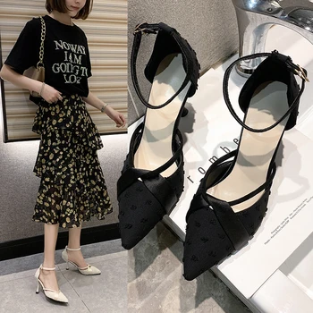High-heeled stiletto heels 2020 spring and summer new pointed ribbon shallow mouth wild word with hollow fairy sandals Z823 
High-heeled stiletto heels 2020 spring and summer new pointed ribbon shallow mouth wild word with hollow fairy sandals Z823