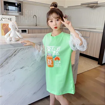 Teenage Girls Long T-shirt Dresses 2020 Summer Korean Fashion Loose Lace Floral Sleeve Dress Teen Children Clothing 11 12 13 14 
Teenage Girls Long T-shirt Dresses 2020 Summer Korean Fashion Loose Lace Floral Sleeve Dress Teen Children Clothing 11 12 13 14