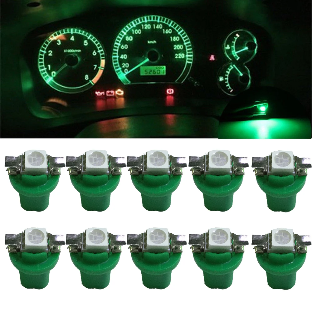 

10Pcs T5 B8.5D 5050 1SMD Creative Car Auto SUV Vehicle LED Dashboard Dash Gauge Instrument Light Bulb Green Interior Accessories