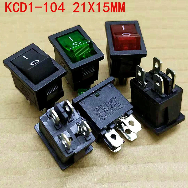 KCD1-104 21x15mm Rocker power Switch With LED lights boat Red 4 pin 2 terminal Hole size 13*19mm 6A 250V 125V | Обустройство дома