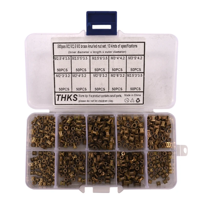 500 Pcs M2 M2.5 M3 Female Thread Copper Knurled Threaded Insert Embedment Nuts Assortment Kit Tool Embedded Parts Fastener
500 Pcs M2 M2.5 M3 Female Thread Copper Knurled Threaded Insert Embedment Nuts Assortment Kit Tool Embedded Parts Fastener