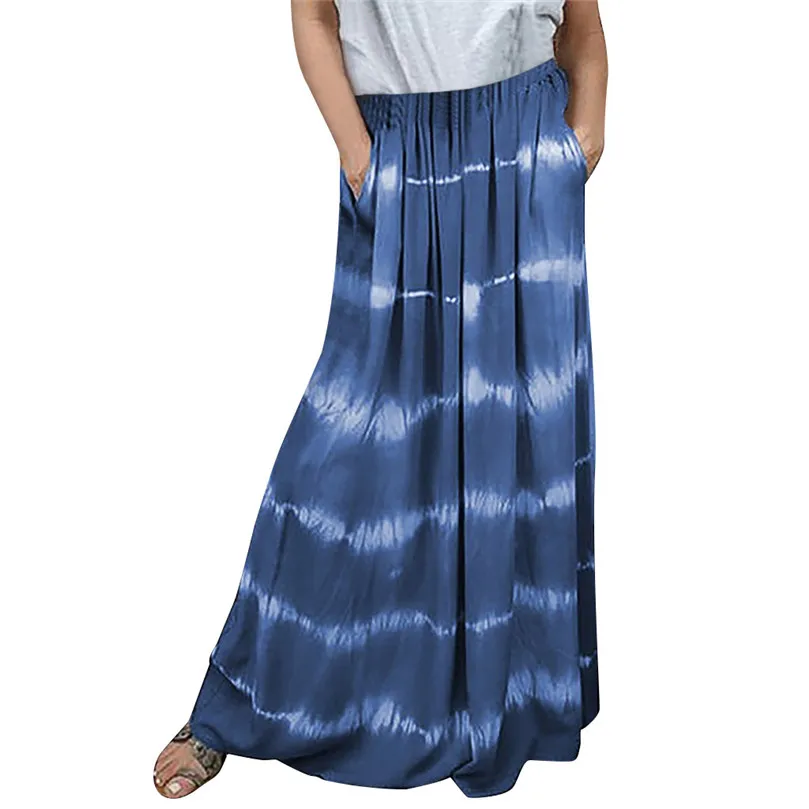 Fashion Women Casual Skirt Tie-dyed Patchwork Gradation Pocket Long Skirt plus Size S-2XL Casual Skirts 30N07 (35)