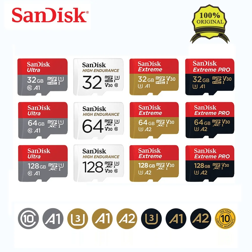 Sandisk 100% Original Micro sd Card Memory Card TF Card Class10 U1 U3 A2 16GB 32GB 64GB 128GB 256GB cartao de memoria Video card
Sandisk 100% Original Micro sd Card Memory Card TF Card Class10 U1 U3 A2 16GB 32GB 64GB 128GB 256GB cartao de memoria Video card