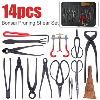 14pcs Carbon Steel Bonsai Pruning Shear Scissors Set Garden Plants Scissors Extensive Cutter Shears Pruning Tools Kit with Case
