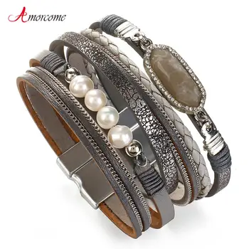Amorcome Natural Stone Charm Leather Bracelets for Women Fashion Multilayer Chain Pearl Beads Braided Wrap Bracelet Jewelry Gift
Amorcome Natural Stone Charm Leather Bracelets for Women Fashion Multilayer Chain Pearl Beads Braided Wrap Bracelet Jewelry Gift