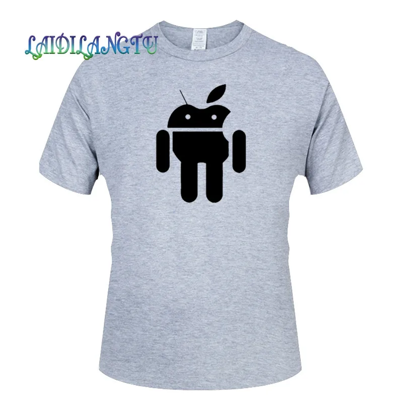 Забавная хлопковая Футболка с изображением робота на Android яблока юмора