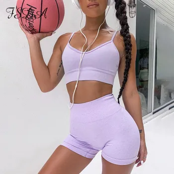 FSDA 2020 Summer Women Set Sport Spaghetti Strap Crop Top With Bra And Biker Shorts Casual Two Piece Set Purple Outfits
FSDA 2020 Summer Women Set Sport Spaghetti Strap Crop Top With Bra And Biker Shorts Casual Two Piece Set Purple Outfits