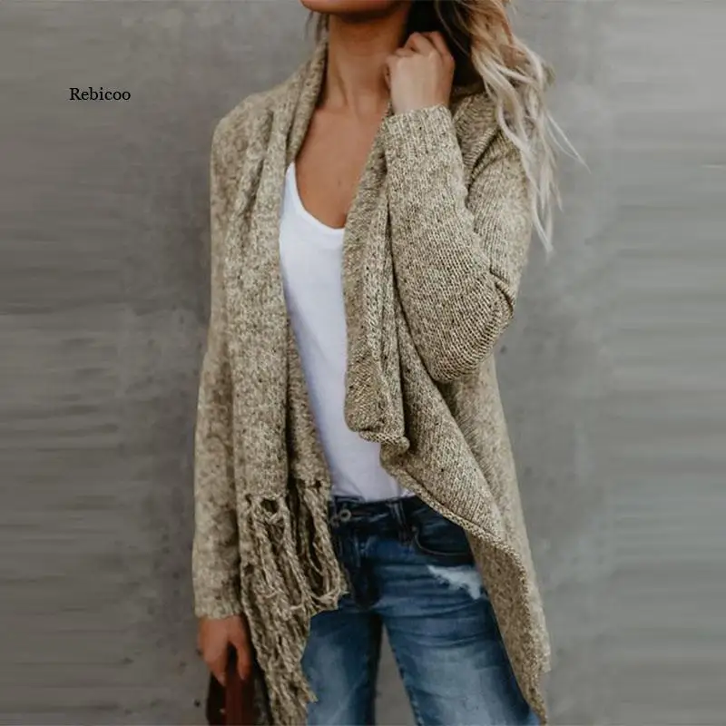 

Winter Women Knitted Sweater Cardigans Warm Long Sleeve Tassel Fringe Shawl Poncho Oversized Women Cardigan