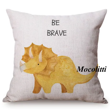 Cute Dinosaur Nordic Watercolor Cartoon Painting Kid's Nursery Art Room Decoration Throw Pillow Case Cotton Linen Cushion Cover M139-11